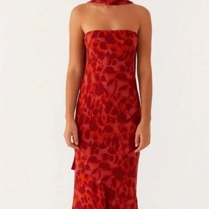 Peppermayo Strapless Red Under the Pagoda Maxi Dress